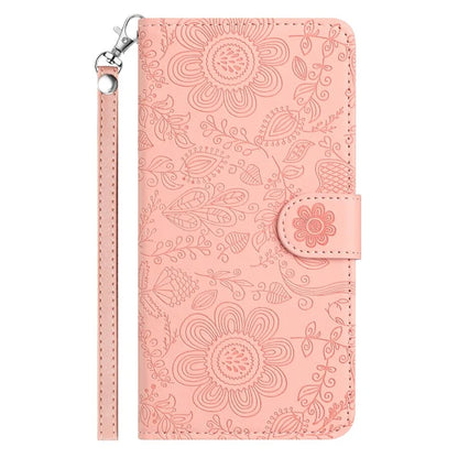 For Samsung Galaxy A24 4G (162.1 x 77.6 x 8.3mm) Case Flower Imprint Leather Flip Wallet Phone Cover with Wrist Strap