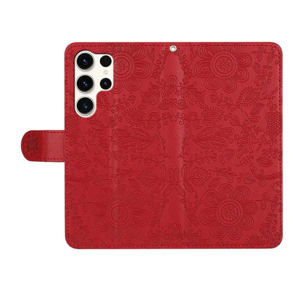 For Samsung Galaxy S24 Ultra Case Flower Imprint Leather Flip Wallet Phone Cover with Wrist Strap