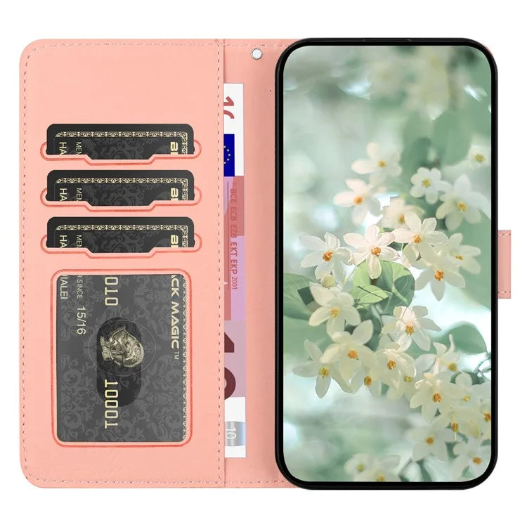 For Samsung Galaxy S24 Ultra Case Flower Imprint Leather Flip Wallet Phone Cover with Wrist Strap