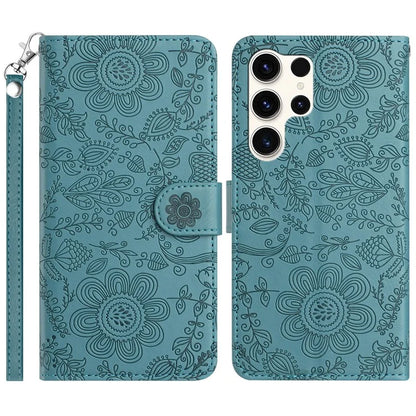 For Samsung Galaxy S24 Ultra Case Flower Imprint Leather Flip Wallet Phone Cover with Wrist Strap
