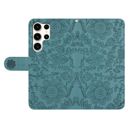 For Samsung Galaxy S24 Ultra Case Flower Imprint Leather Flip Wallet Phone Cover with Wrist Strap