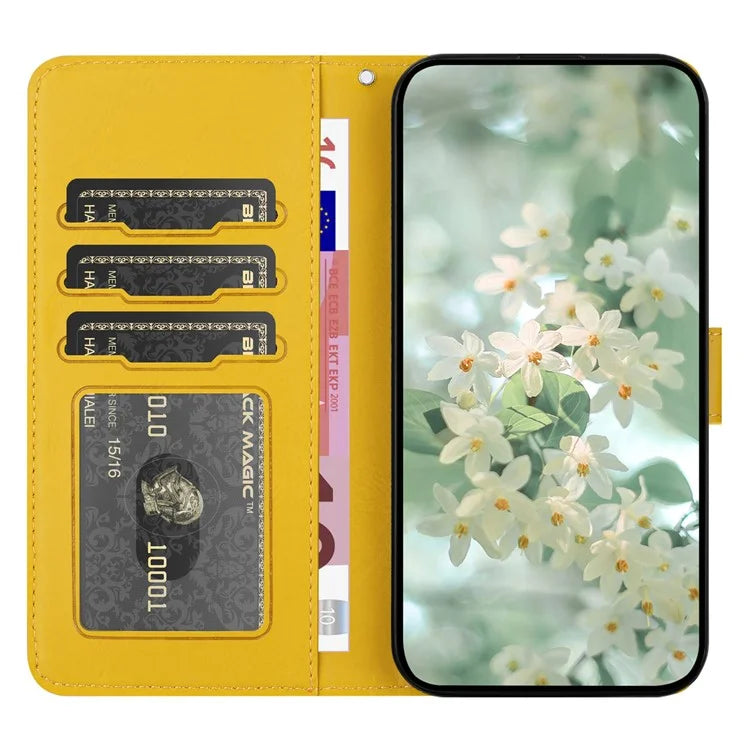 For Samsung Galaxy S24 Ultra Case Flower Imprint Leather Flip Wallet Phone Cover with Wrist Strap