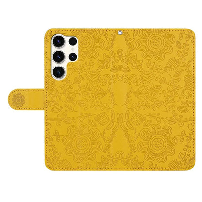 For Samsung Galaxy S24 Ultra Case Flower Imprint Leather Flip Wallet Phone Cover with Wrist Strap