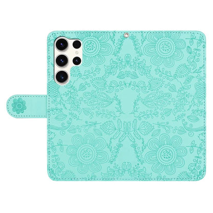 For Samsung Galaxy S24 Ultra Case Flower Imprint Leather Flip Wallet Phone Cover with Wrist Strap