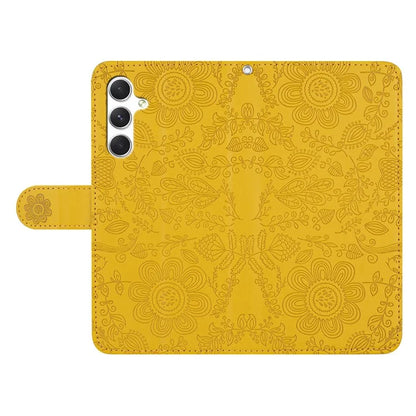 For Samsung Galaxy S24 Case Flower Imprint Leather Flip Wallet Phone Cover with Wrist Strap