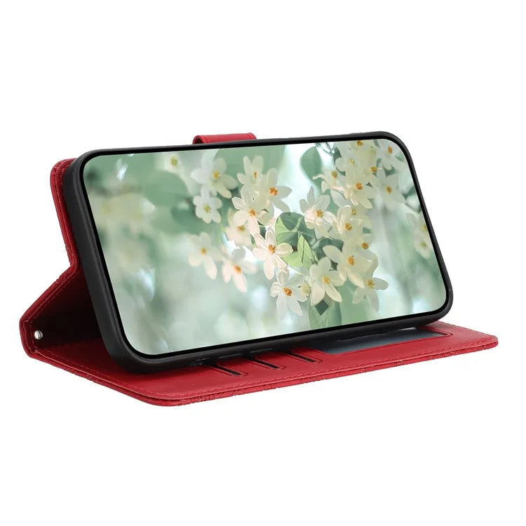 For Samsung Galaxy S24 Case Flower Imprint Leather Flip Wallet Phone Cover with Wrist Strap