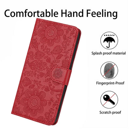 For Samsung Galaxy S24 Case Flower Imprint Leather Flip Wallet Phone Cover with Wrist Strap