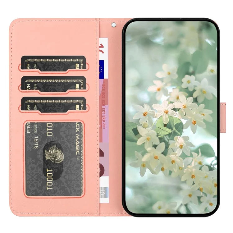 For Samsung Galaxy S23+ Case Flower Imprint Leather Flip Wallet Phone Cover with Wrist Strap