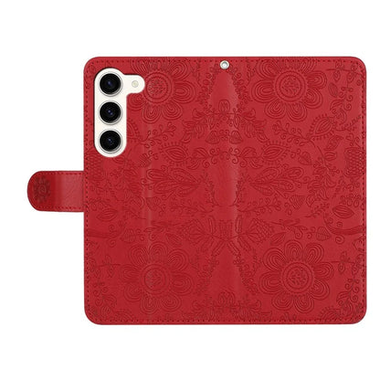 For Samsung Galaxy S23+ Case Flower Imprint Leather Flip Wallet Phone Cover with Wrist Strap