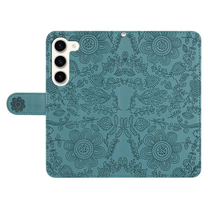 For Samsung Galaxy S23+ Case Flower Imprint Leather Flip Wallet Phone Cover with Wrist Strap