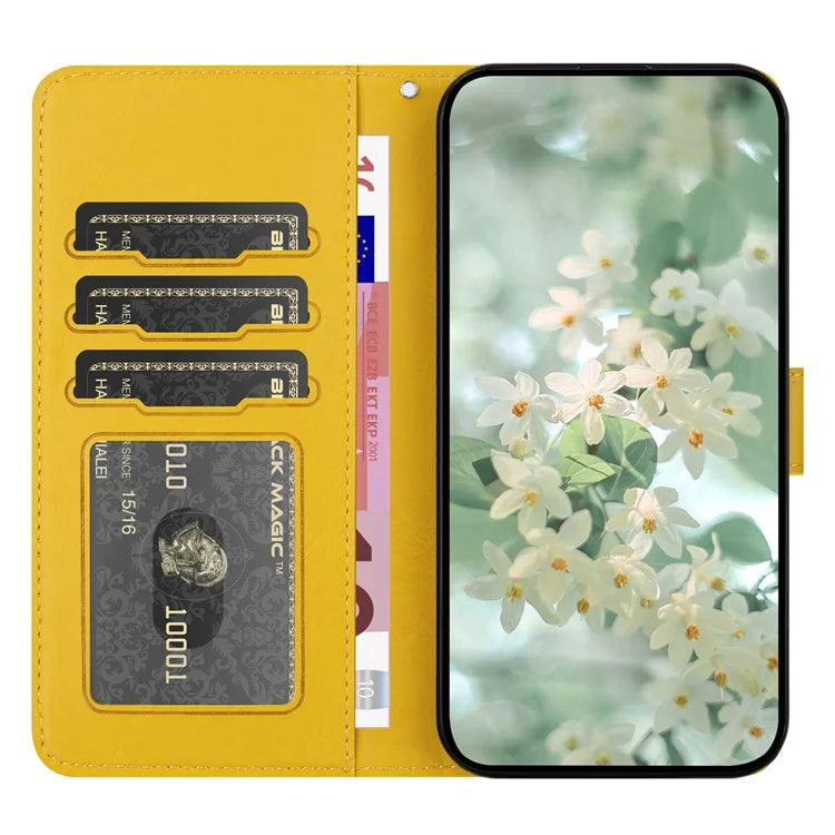 For Samsung Galaxy S23+ Case Flower Imprint Leather Flip Wallet Phone Cover with Wrist Strap