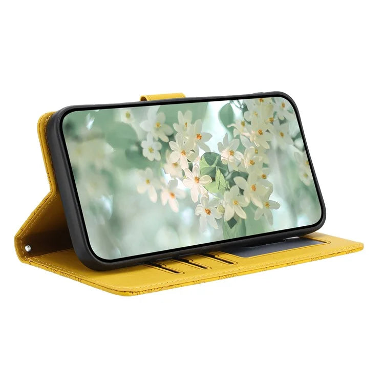 For Samsung Galaxy S23+ Case Flower Imprint Leather Flip Wallet Phone Cover with Wrist Strap
