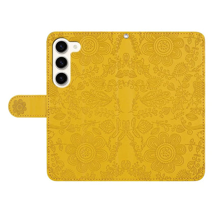 For Samsung Galaxy S23+ Case Flower Imprint Leather Flip Wallet Phone Cover with Wrist Strap
