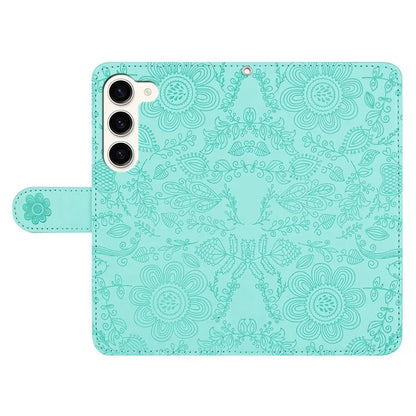 For Samsung Galaxy S23+ Case Flower Imprint Leather Flip Wallet Phone Cover with Wrist Strap