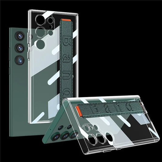 GKK For Samsung Galaxy S24 Ultra Transparent Case Anti-Drop TPU+PC Phone Cover with Silicone Hand Strap