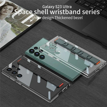 GKK For Samsung Galaxy S24 Ultra Transparent Case Anti-Drop TPU+PC Phone Cover with Silicone Hand Strap
