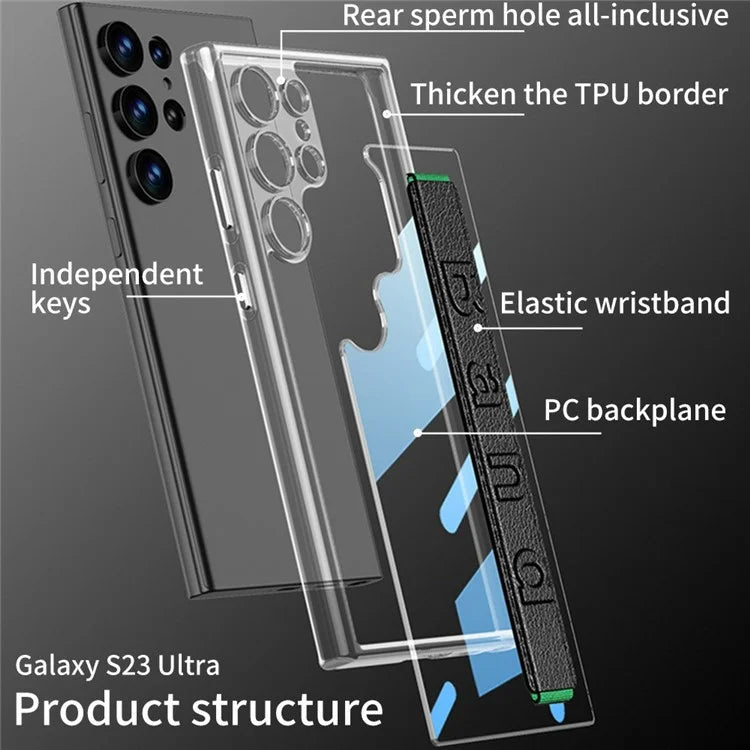 GKK For Samsung Galaxy S24 Ultra Transparent Case Anti-Drop TPU+PC Phone Cover with Silicone Hand Strap