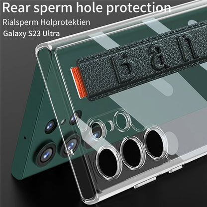 GKK For Samsung Galaxy S24 Ultra Transparent Case Anti-Drop TPU+PC Phone Cover with Silicone Hand Strap