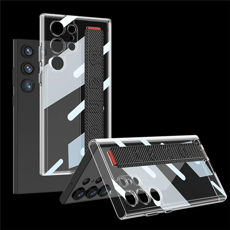 GKK For Samsung Galaxy S24 Ultra Transparent Case Anti-Drop TPU+PC Phone Cover with Silicone Hand Strap