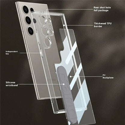 GKK For Samsung Galaxy S23 Ultra Case Anti-Drop TPU+PC Clear Phone Cover with Silicone Hand Strap