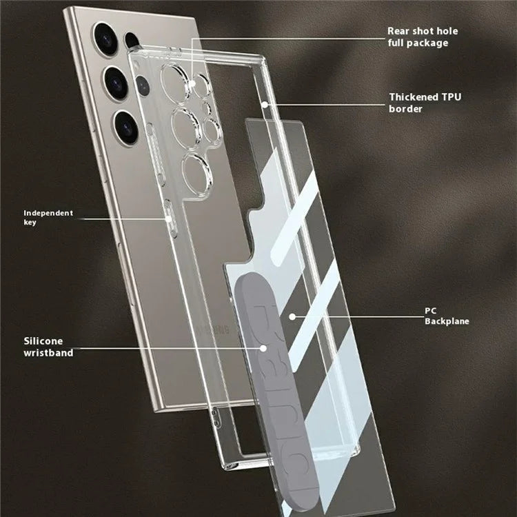 GKK For Samsung Galaxy S23 Ultra Case Anti-Drop TPU+PC Clear Phone Cover with Silicone Hand Strap