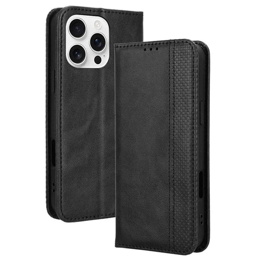 For iPhone 16 Pro Max Leather Case Wallet Stand Retro Texture Phone Cover