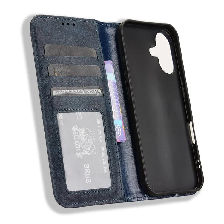 For iPhone 16 Plus Leather Case Wallet Stand Retro Texture Phone Cover