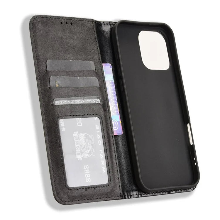 For iPhone 16 Pro Leather Case Wallet Stand Retro Texture Phone Cover