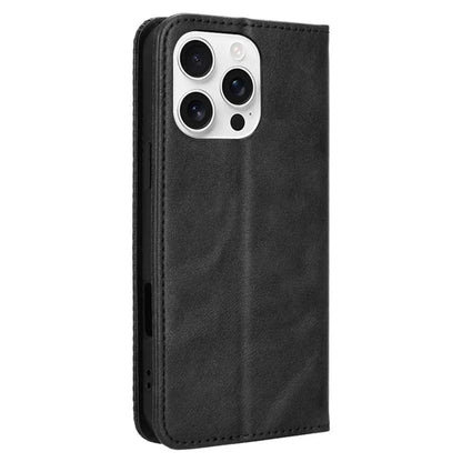 For iPhone 16 Pro Leather Case Wallet Stand Retro Texture Phone Cover
