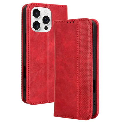 For iPhone 16 Pro Leather Case Wallet Stand Retro Texture Phone Cover