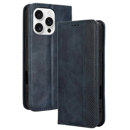 For iPhone 16 Pro Leather Case Wallet Stand Retro Texture Phone Cover