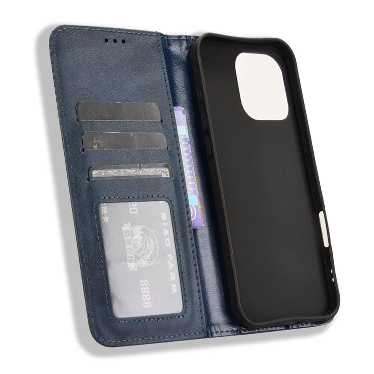 For iPhone 16 Pro Leather Case Wallet Stand Retro Texture Phone Cover