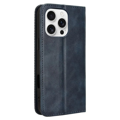 For iPhone 16 Pro Leather Case Wallet Stand Retro Texture Phone Cover
