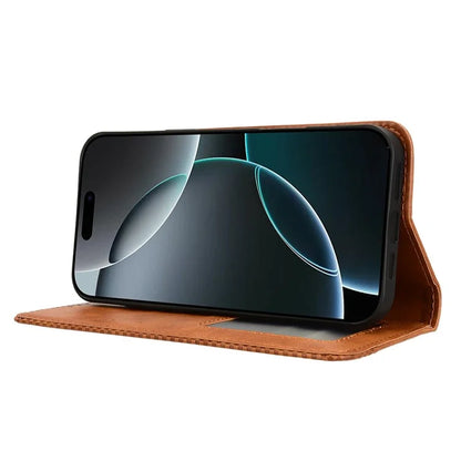 For iPhone 16 Pro Leather Case Wallet Stand Retro Texture Phone Cover