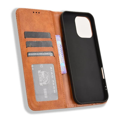 For iPhone 16 Pro Leather Case Wallet Stand Retro Texture Phone Cover