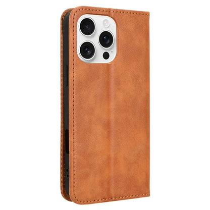 For iPhone 16 Pro Leather Case Wallet Stand Retro Texture Phone Cover