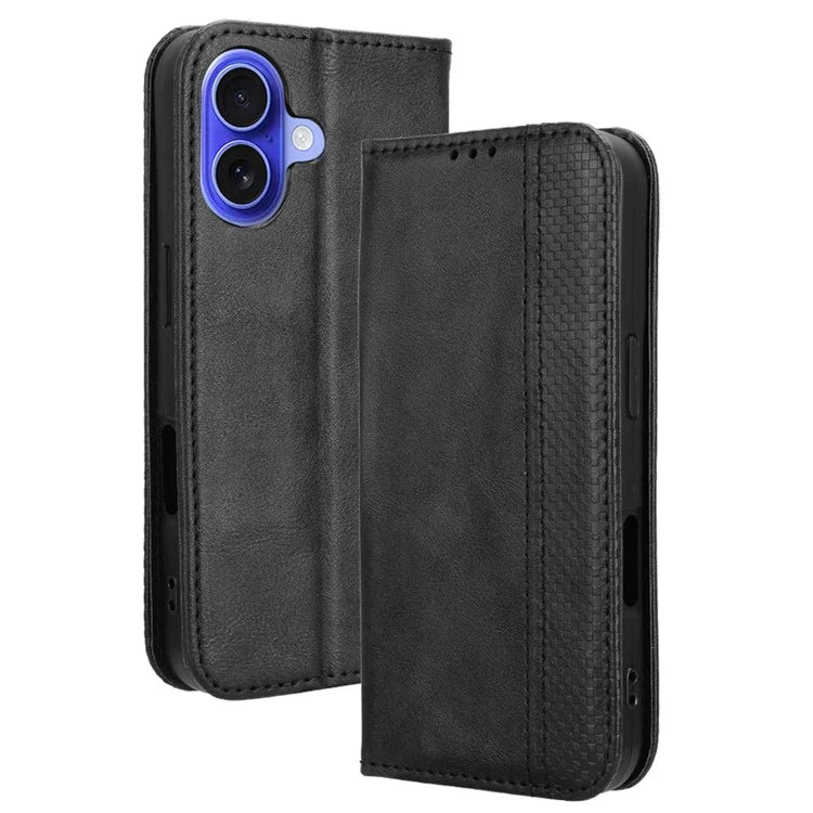For iPhone 16 Leather Case Wallet Stand Retro Texture Phone Cover