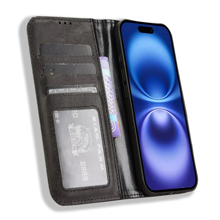 For iPhone 16 Leather Case Wallet Stand Retro Texture Phone Cover