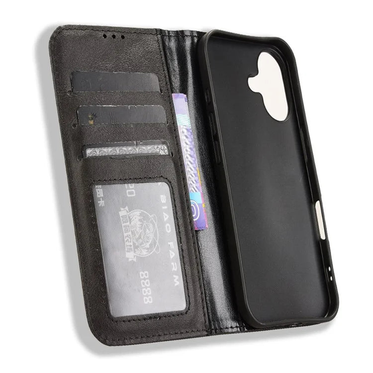 For iPhone 16 Leather Case Wallet Stand Retro Texture Phone Cover