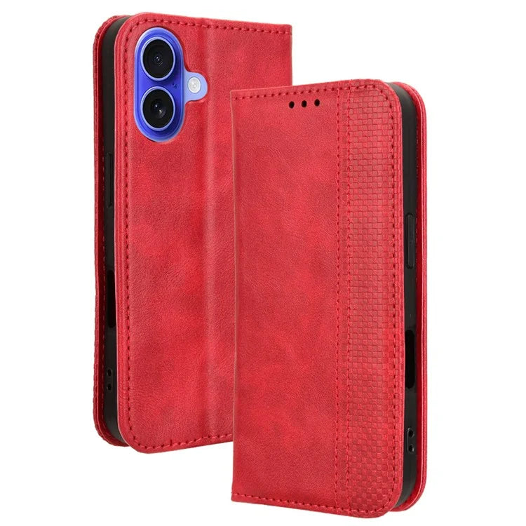 For iPhone 16 Leather Case Wallet Stand Retro Texture Phone Cover