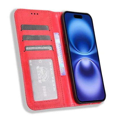 For iPhone 16 Leather Case Wallet Stand Retro Texture Phone Cover
