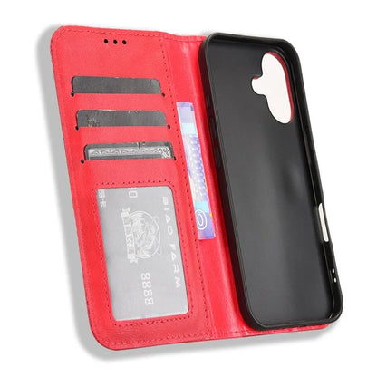 For iPhone 16 Leather Case Wallet Stand Retro Texture Phone Cover