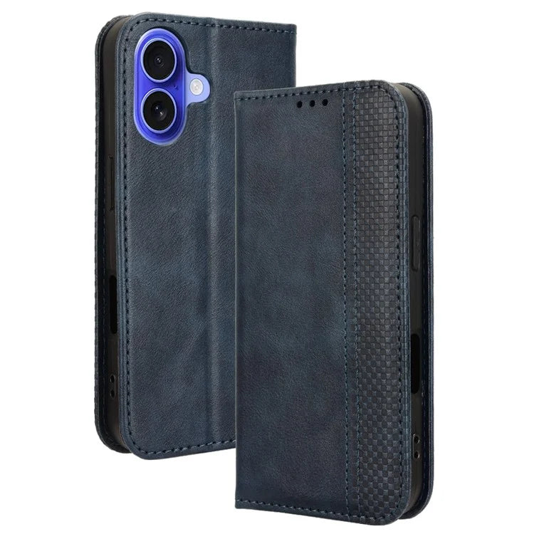 For iPhone 16 Leather Case Wallet Stand Retro Texture Phone Cover