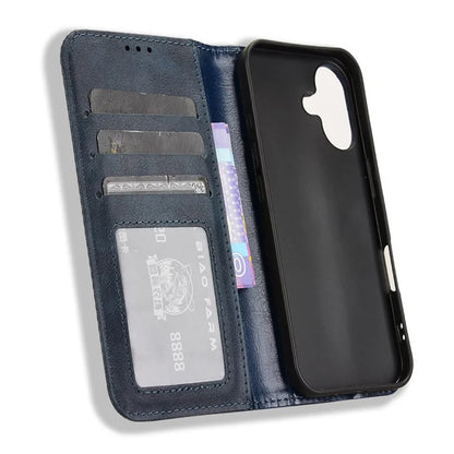 For iPhone 16 Leather Case Wallet Stand Retro Texture Phone Cover