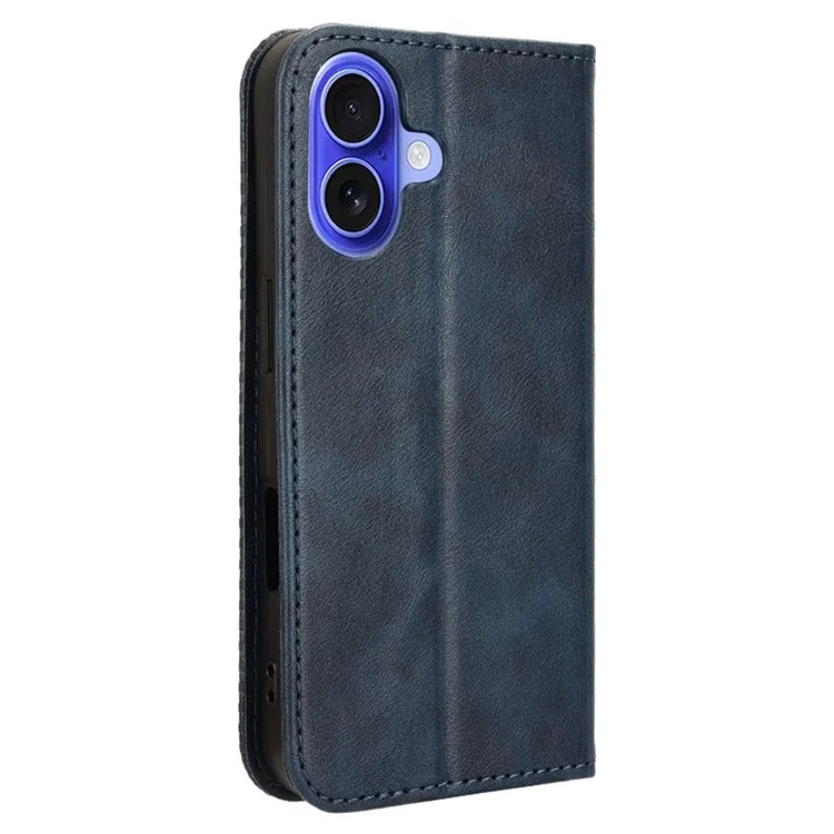 For iPhone 16 Leather Case Wallet Stand Retro Texture Phone Cover