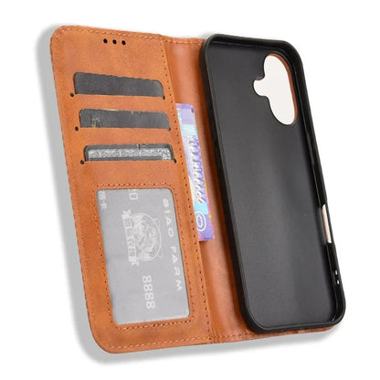 For iPhone 16 Leather Case Wallet Stand Retro Texture Phone Cover