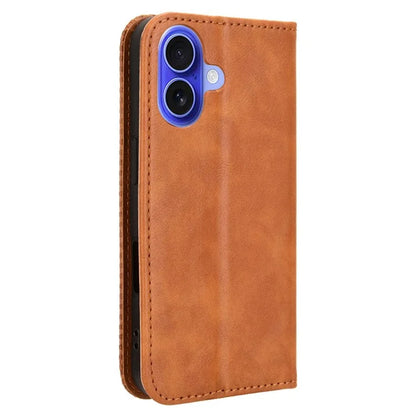 For iPhone 16 Leather Case Wallet Stand Retro Texture Phone Cover