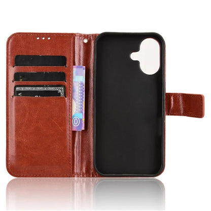 For iPhone 16 Plus Case Crazy Horse Texture PU Leather Phone Wallet Cover
