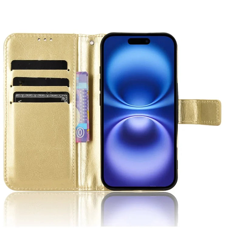 For iPhone 16 Plus Case Crazy Horse Texture PU Leather Phone Wallet Cover
