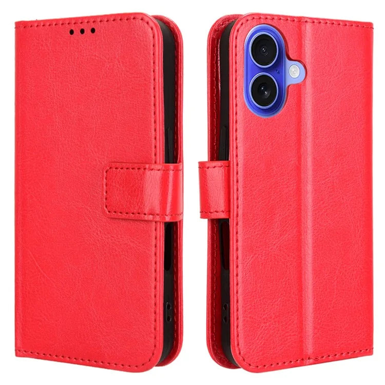 For iPhone 16 Plus Case Crazy Horse Texture PU Leather Phone Wallet Cover
